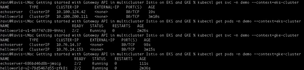 Deployments in both the primary and secondary clusters