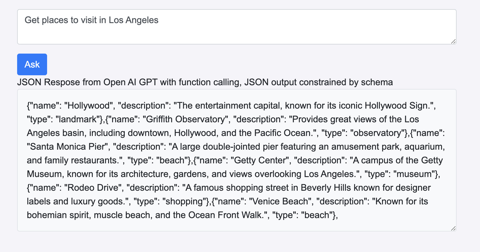 JSON response from OpenAIGPT with function calling