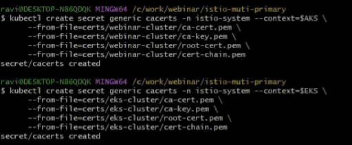 Create secrets for the istio-system namespace