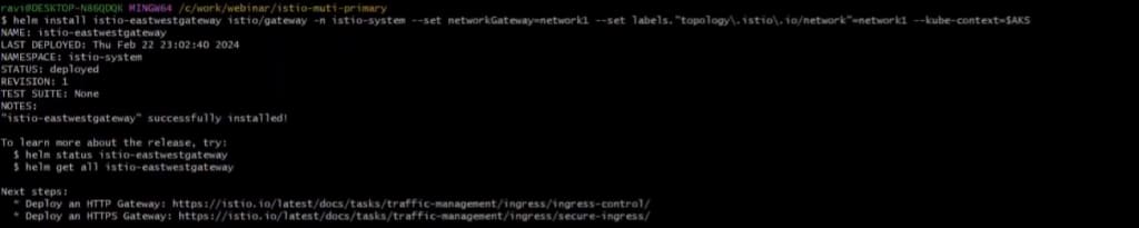 Output following east-west gateway installation