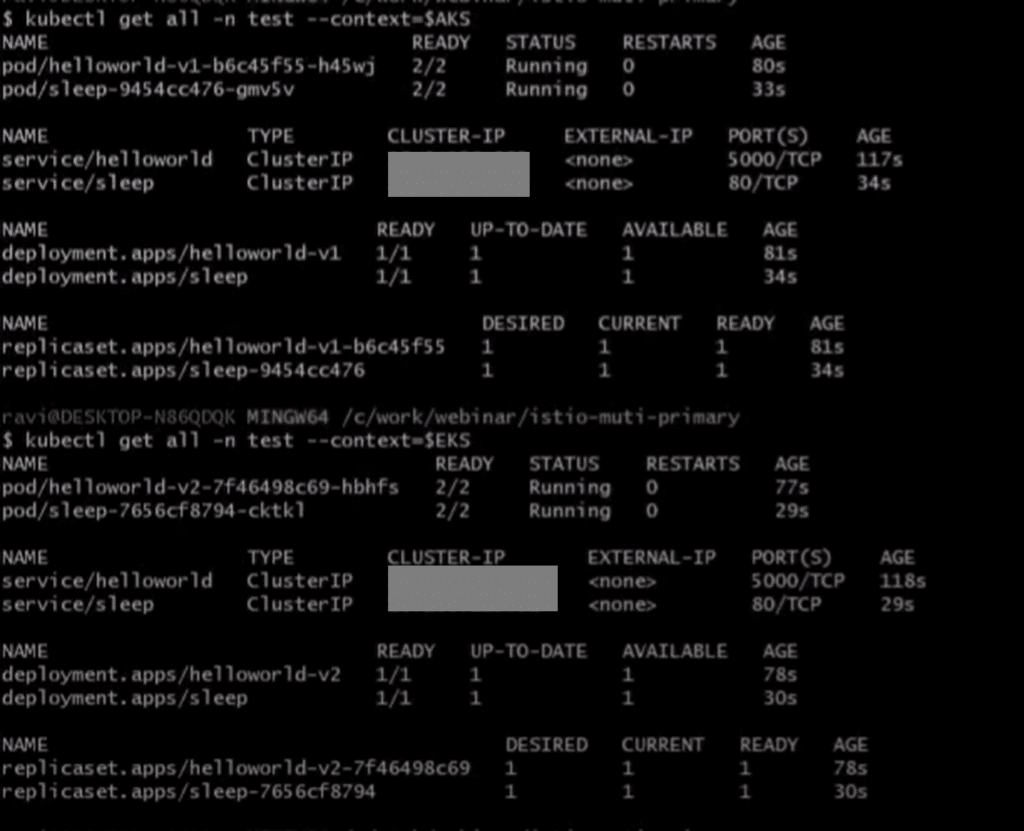 Output following verification if all the pods and services are created