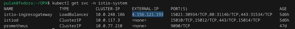 IP of the Istio gateway