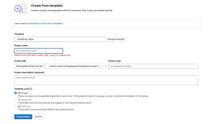 Provide the name of the project to be created and assign the necessary variables