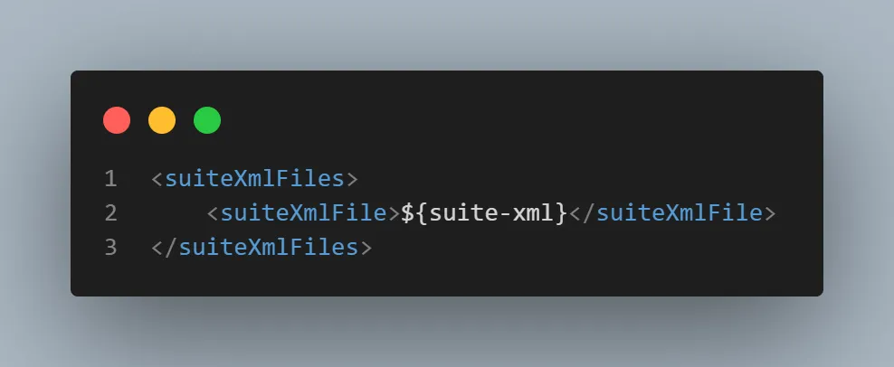 Configuration in our Maven Surefire plugin block in pom.xml