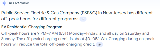 AI overview of electric cars/PSE&G