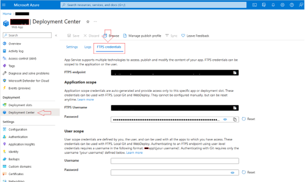 Azure Portal - Web Application | Deployment Center