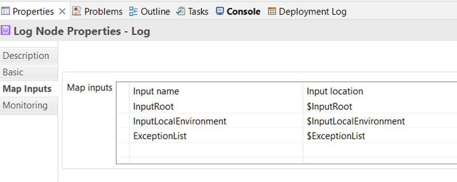 Configure the Log node to include the ExceptionList as a Map input