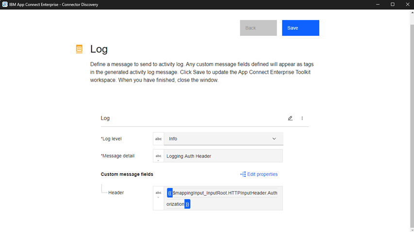 Applying {{$mappingInput_InputRoot.HTTPInputHeader.Authorization}} to your log node