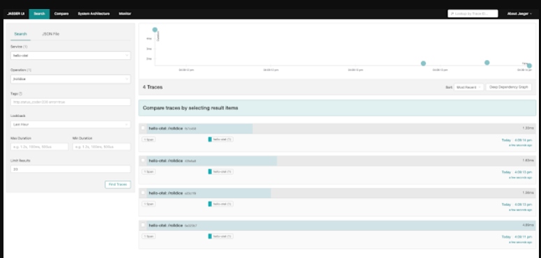 Search for traces for the operation /rolldice, and click on a trace