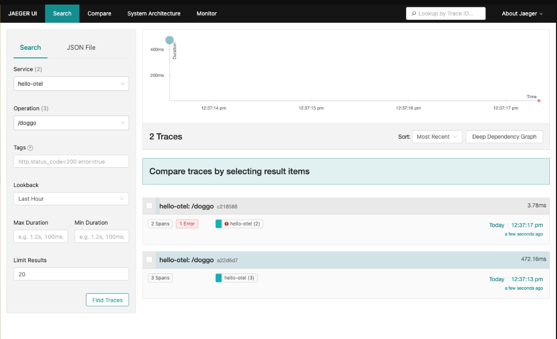 Click trace for detailed view