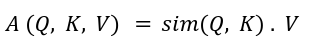 The attention, A computes the similarity between queries and keys and uses that to weigh the value vectors