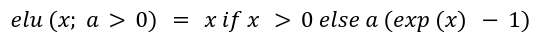 elu(x) is exponential linear unit with  a > 0