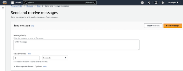 Send SQS message page