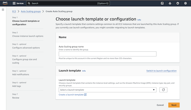 Auto Scaling Group Creation Page