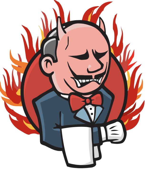 Jenkins logo with fire behind it