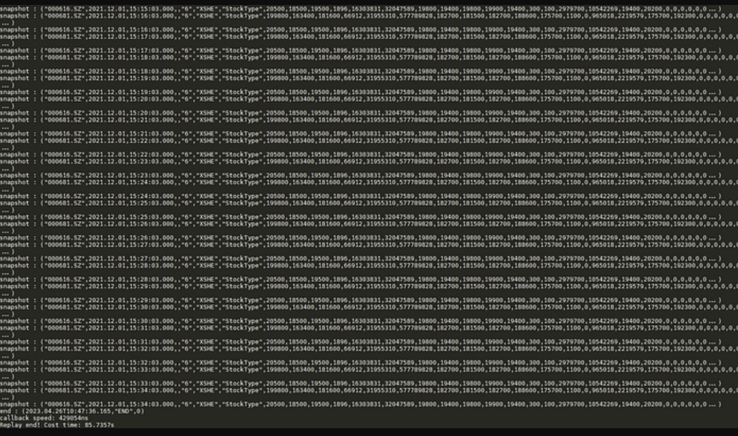 Result for replaying two stocks (“000616.SZ” & “000681.SZ”) from three tables at maximum speed