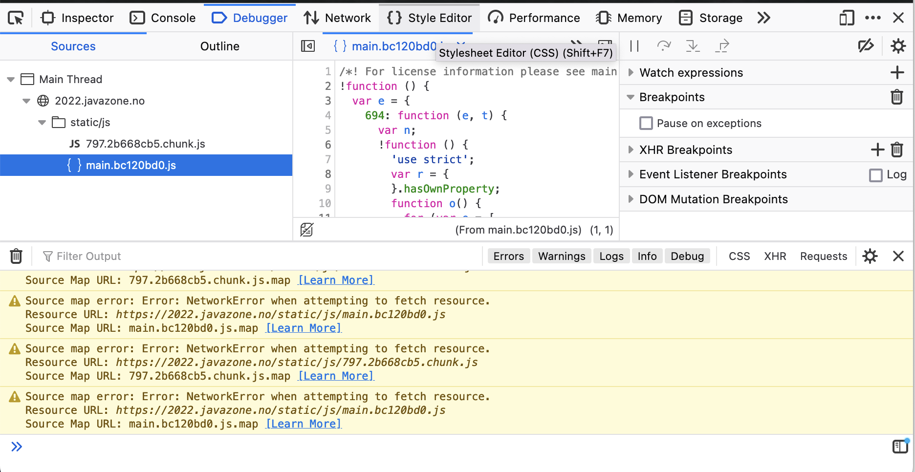 Firefox debugger