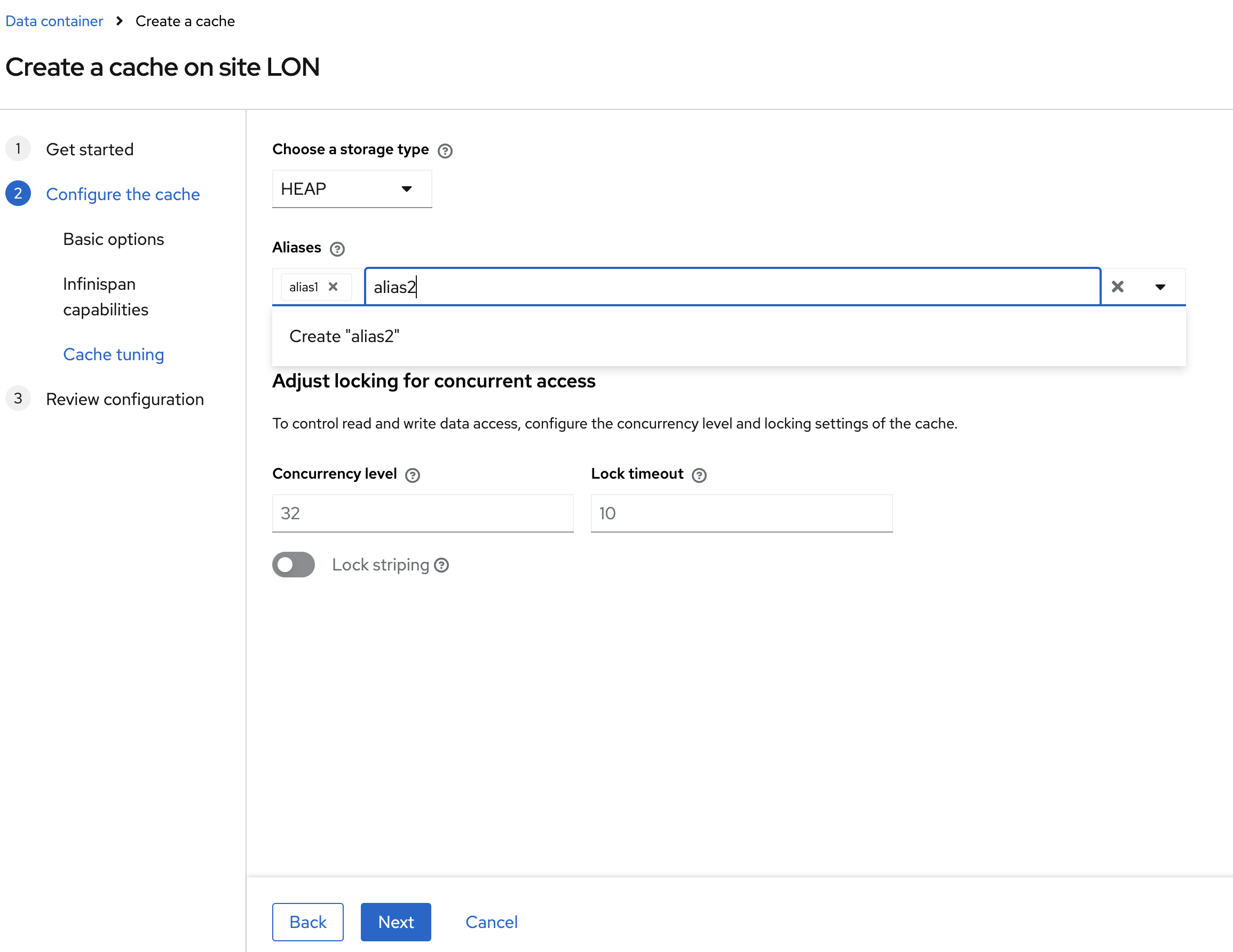 Create a cache on site LON