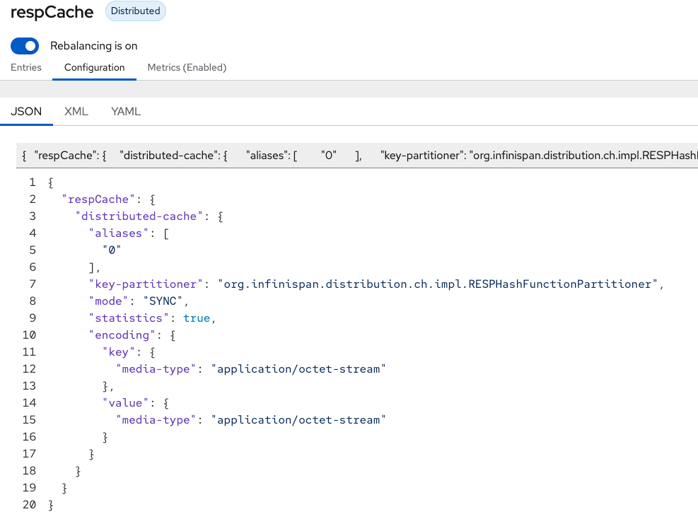 The default respCache with alias "0" is defined