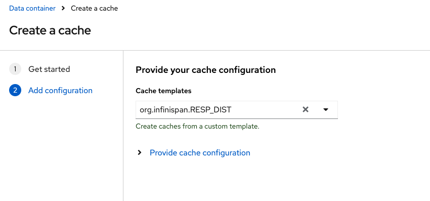 Choose the RESP.DIST template and create the cache