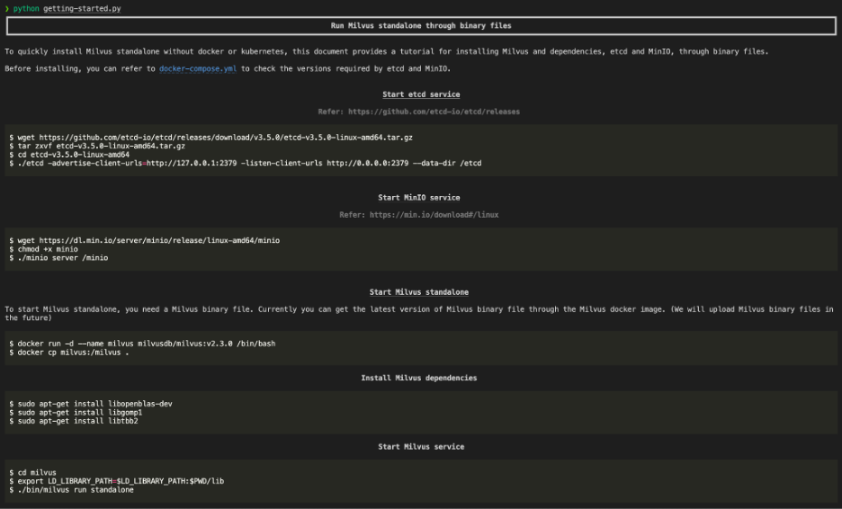 Terminal output after querying the vector store