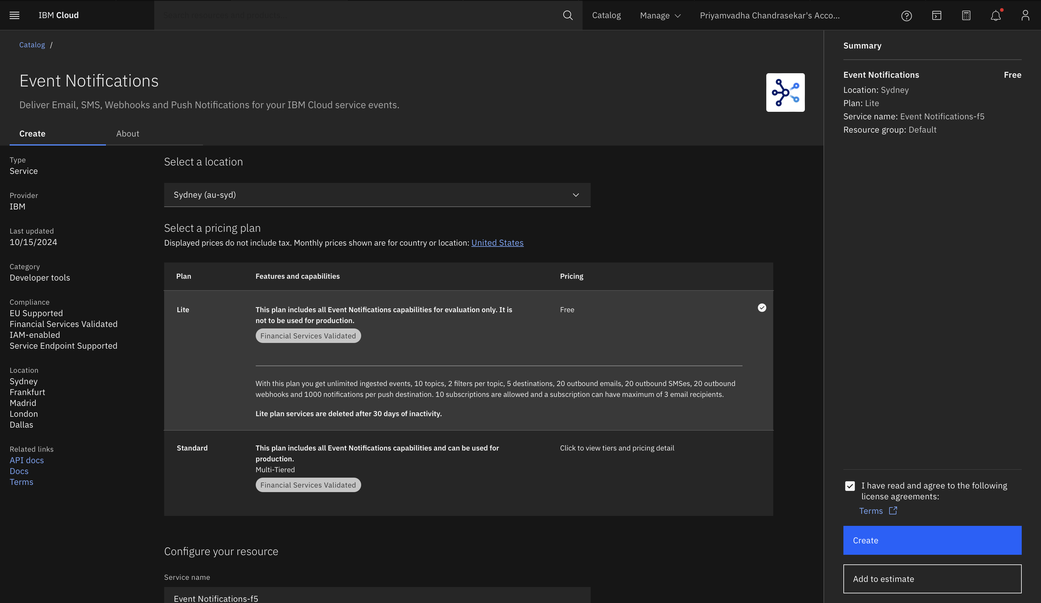IBM IBM Cloud event notifications configuration