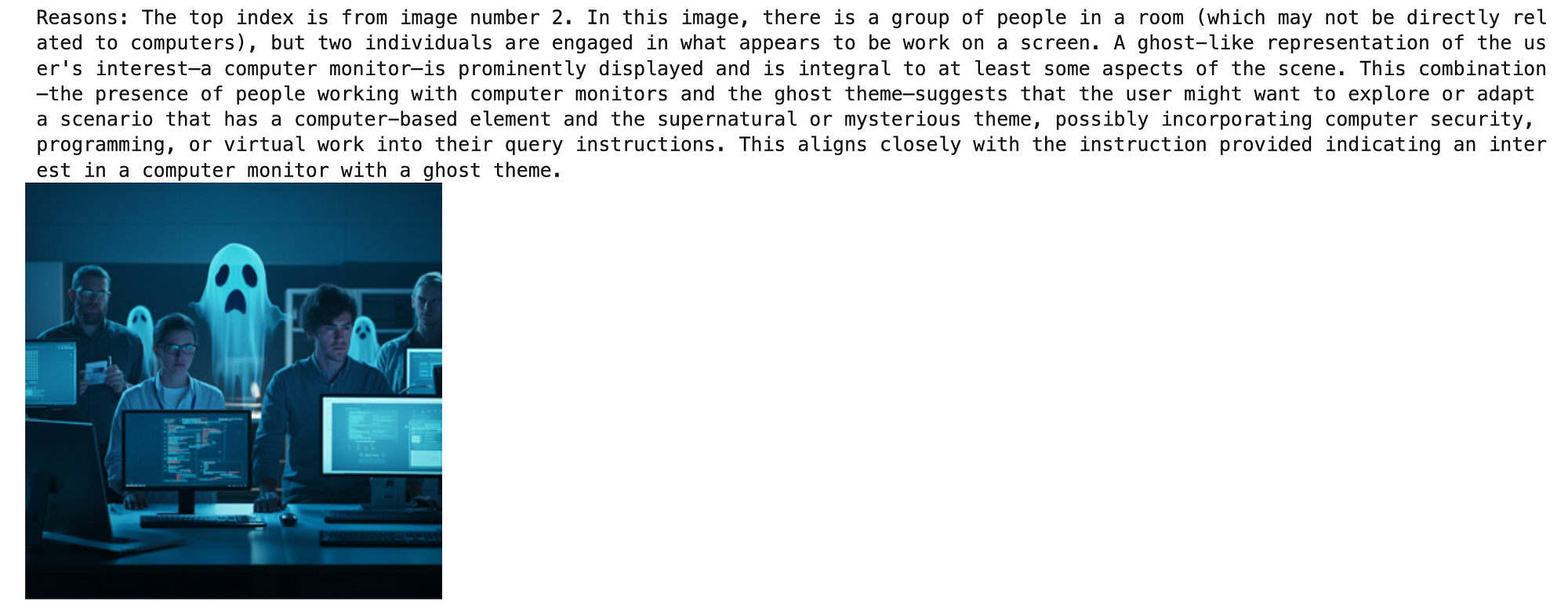 The top one chosen from the index with an explanation generated by the LLM