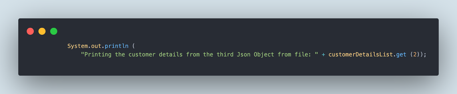 Print all the customer details in the console from the third JSON object in the file