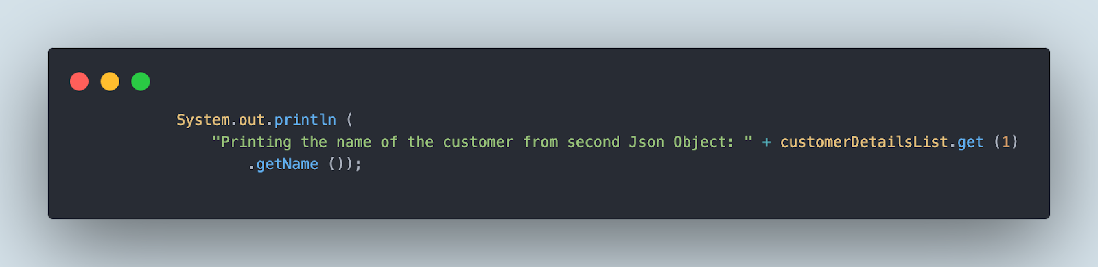 Print the customer name from the second JSON object in the file