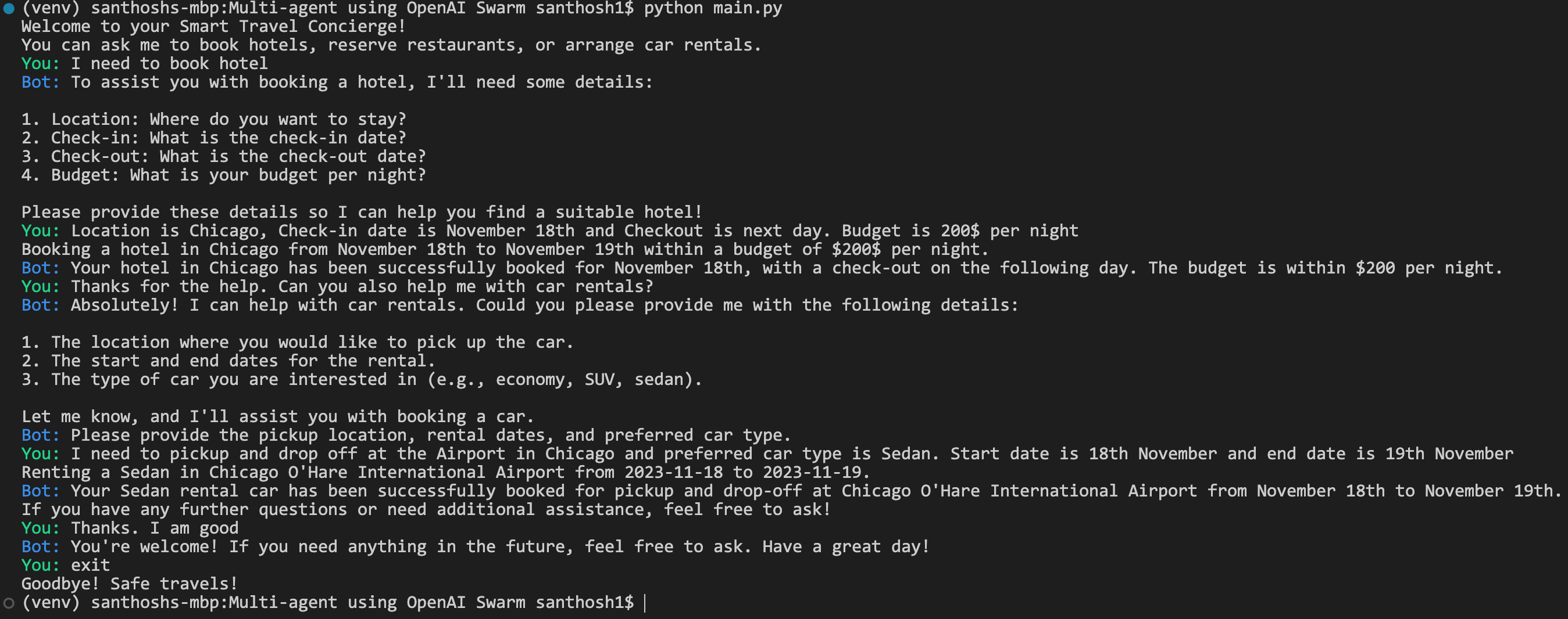Live output of the code