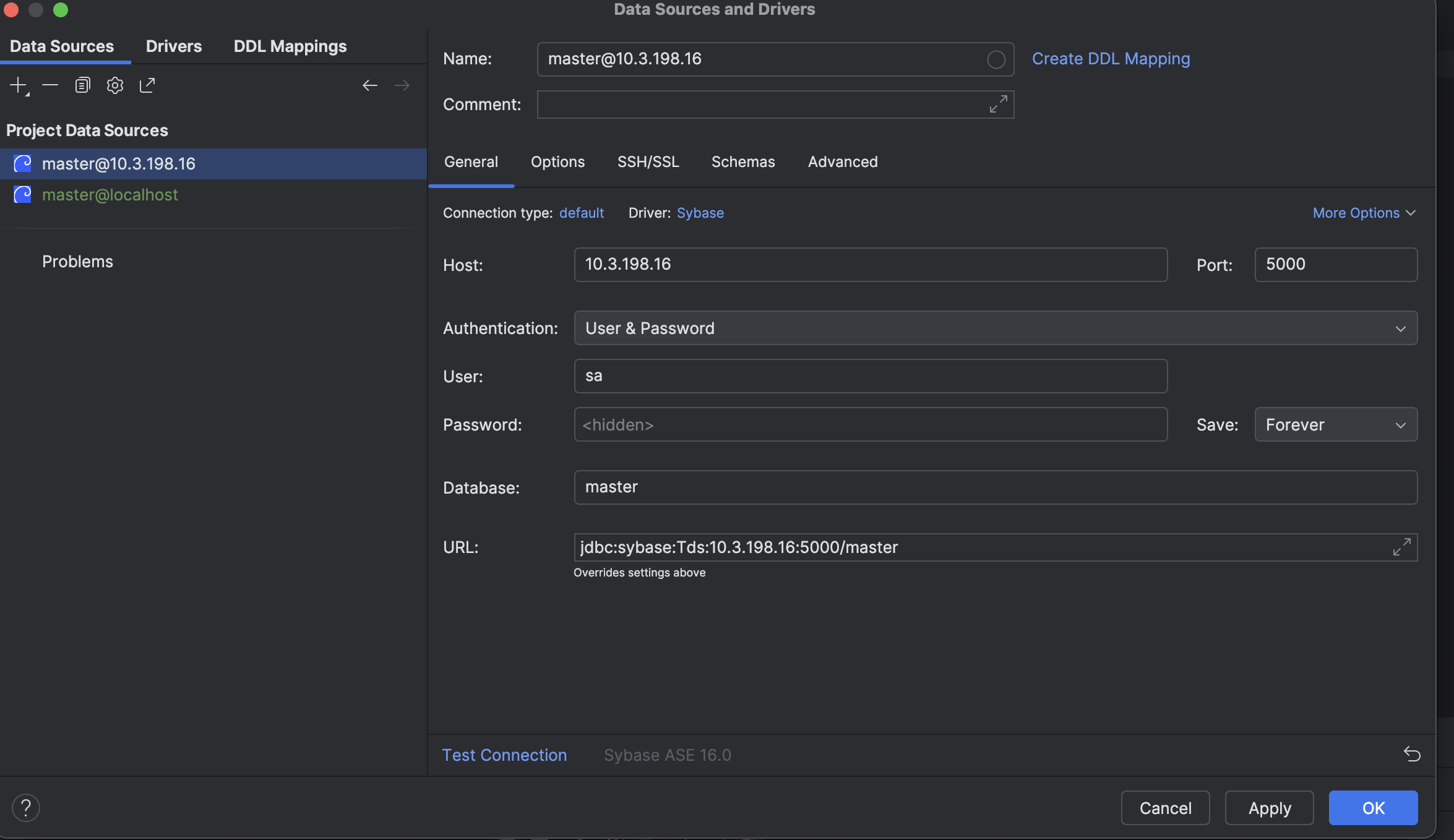 Configure Sybase on DataGrip