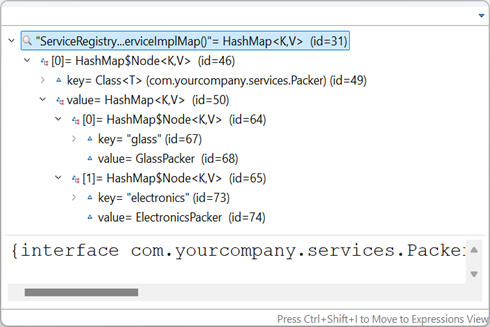 Sample service registry map for the Packer interface