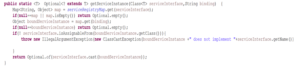 Implementation from the Service Registry Map, using bindings