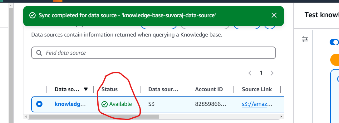 Once the sync is complete, a green banner will appear and the status column will update to display Available