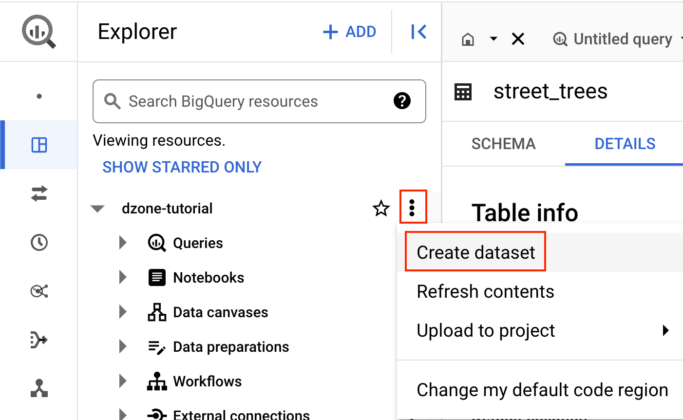 Create Dataset in BigQuery