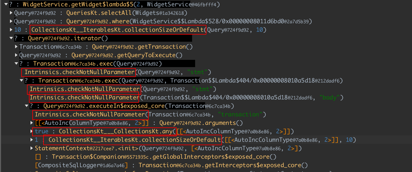 The call tree has a lot of calls to Kotlin standard library