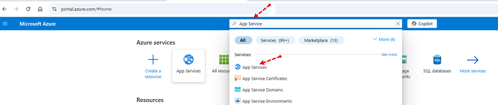 Search for App Services and click it