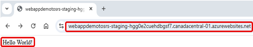 Verify that the staging slot displays Hello World