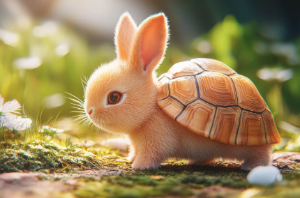 An AI-generated image of a rabbit with a turtle shell.
