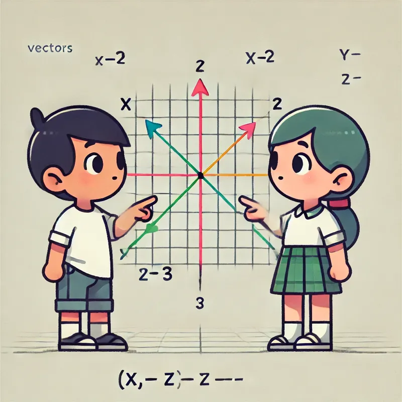 A vector image of two young students discussing a mathematical problem.