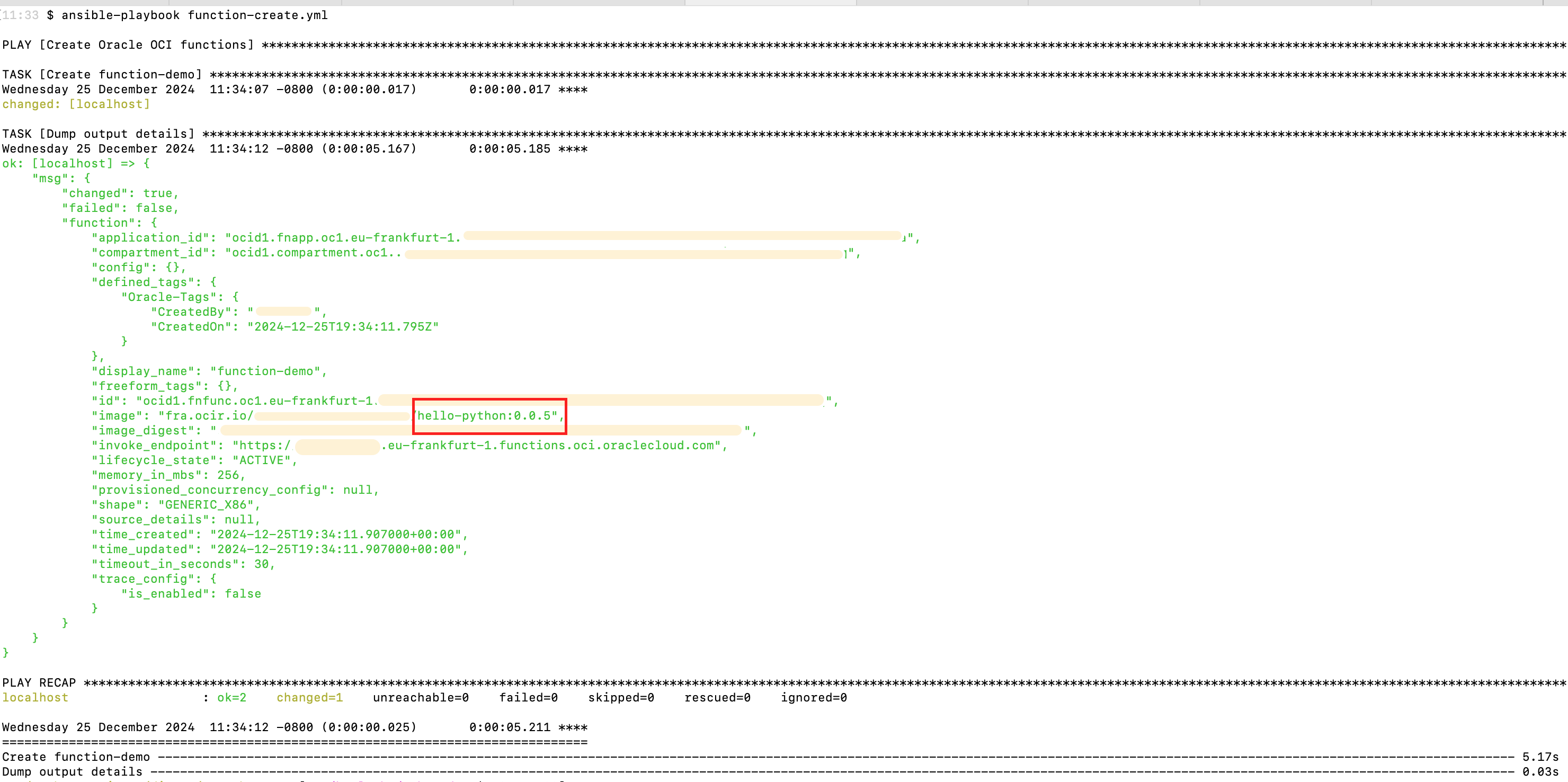 Result of running the Ansible script