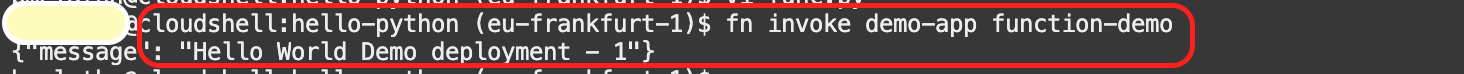 Output of the fn invoke demo-app function-demo command
