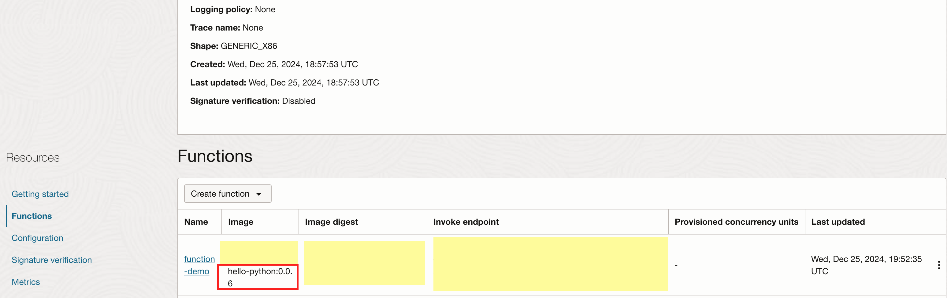 Updated details in the OCI console