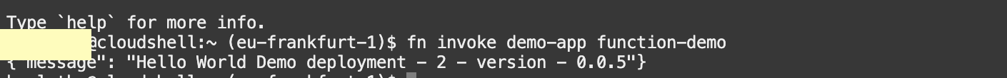 Result of the fn invoke demo-app function-demo command