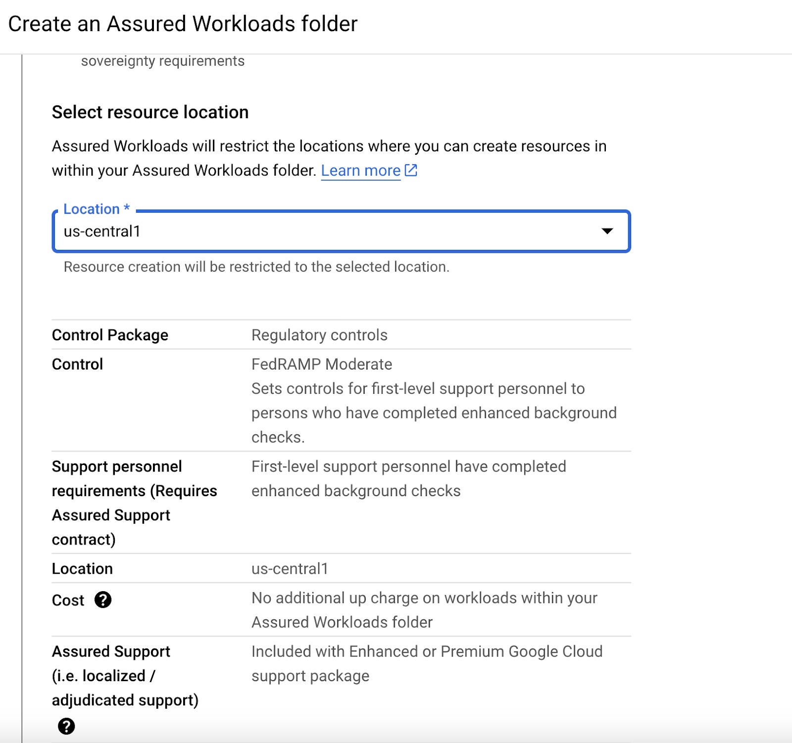 Select the cloud region that aligns with the organizational policies