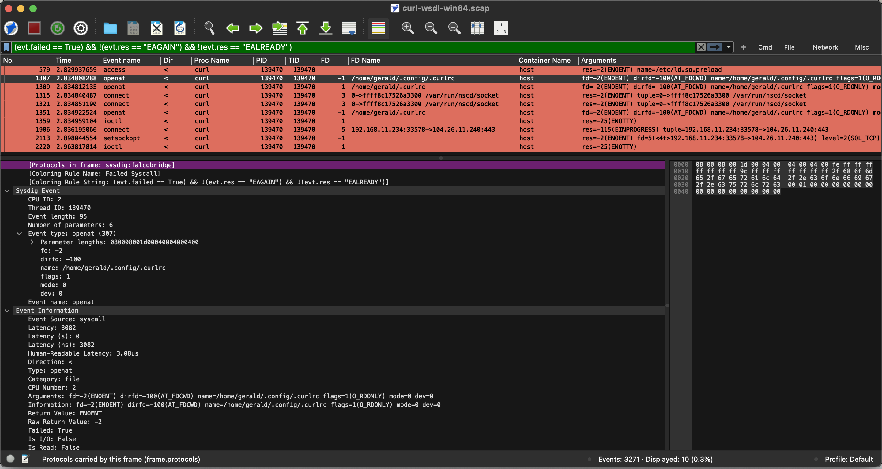Stratoshark user interface (on Mac)