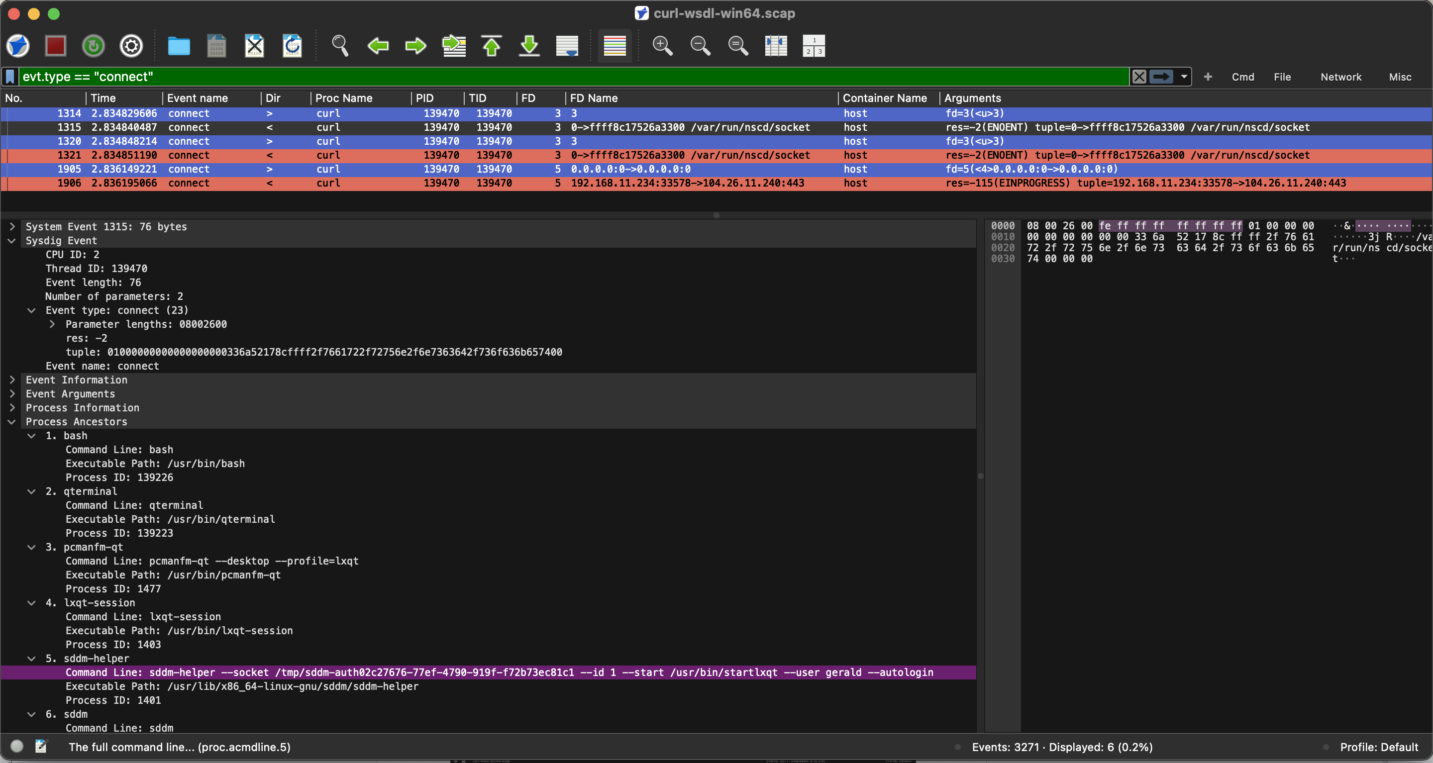 Stratoshark user interface (on Mac)