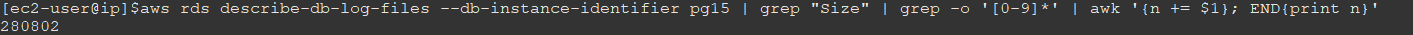 Use this AWS CLI command to know the total size of log files in an RDS database