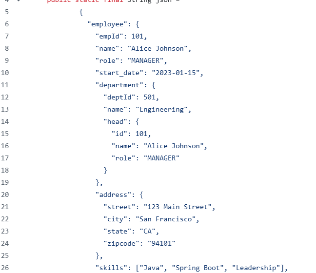 Input JSON considered for comparison with Jackson and Gson libraries