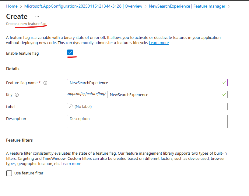 Create a feature flag named NewSearchExperience